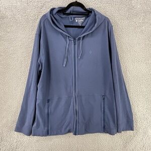 Coolibar Hoodie Mens XL Blue Full Zip Hooded Pockets Tagless Logo Knit UPF 50+